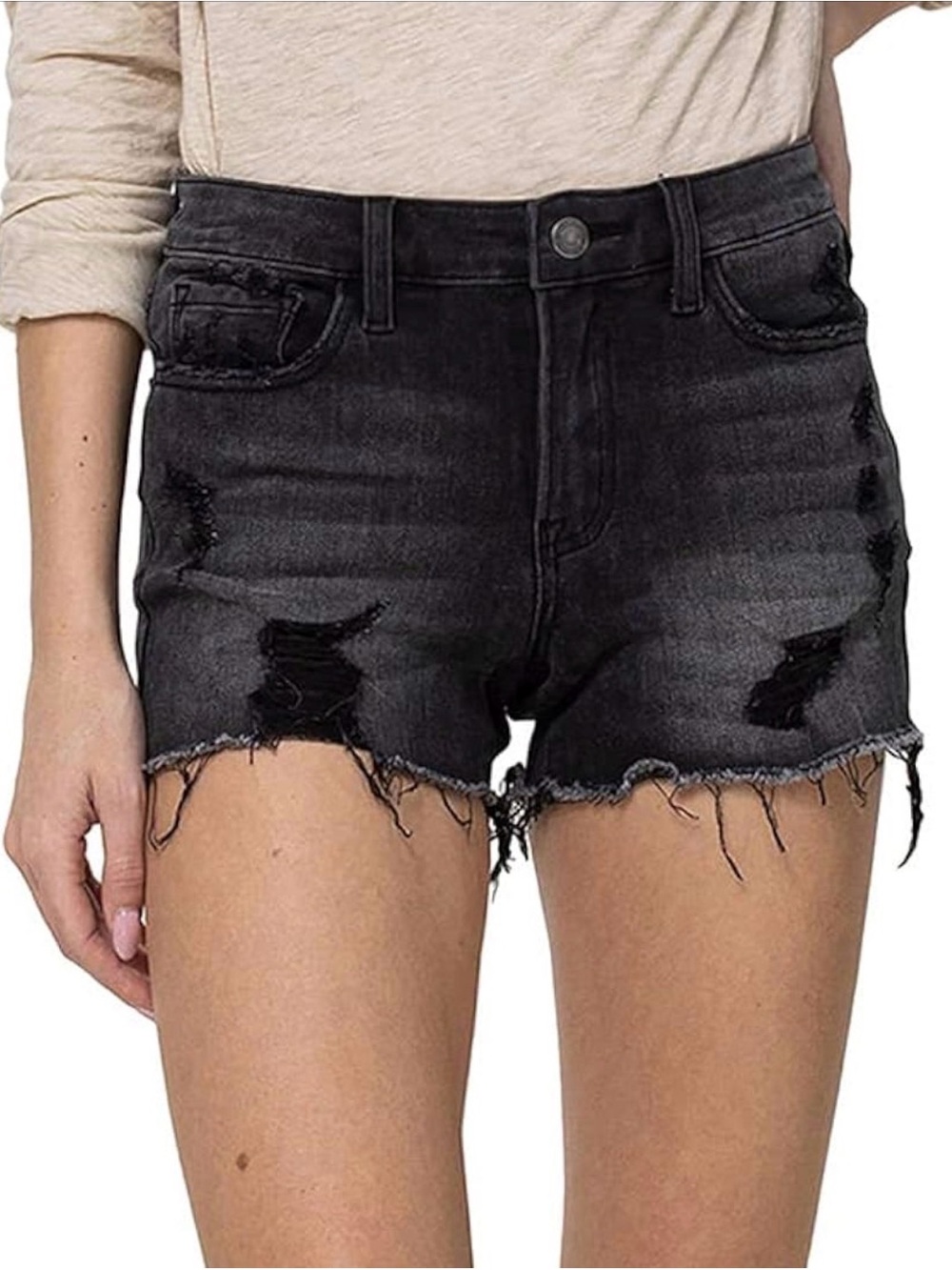 Distressed High-Waist Black Denim Shorts for Women